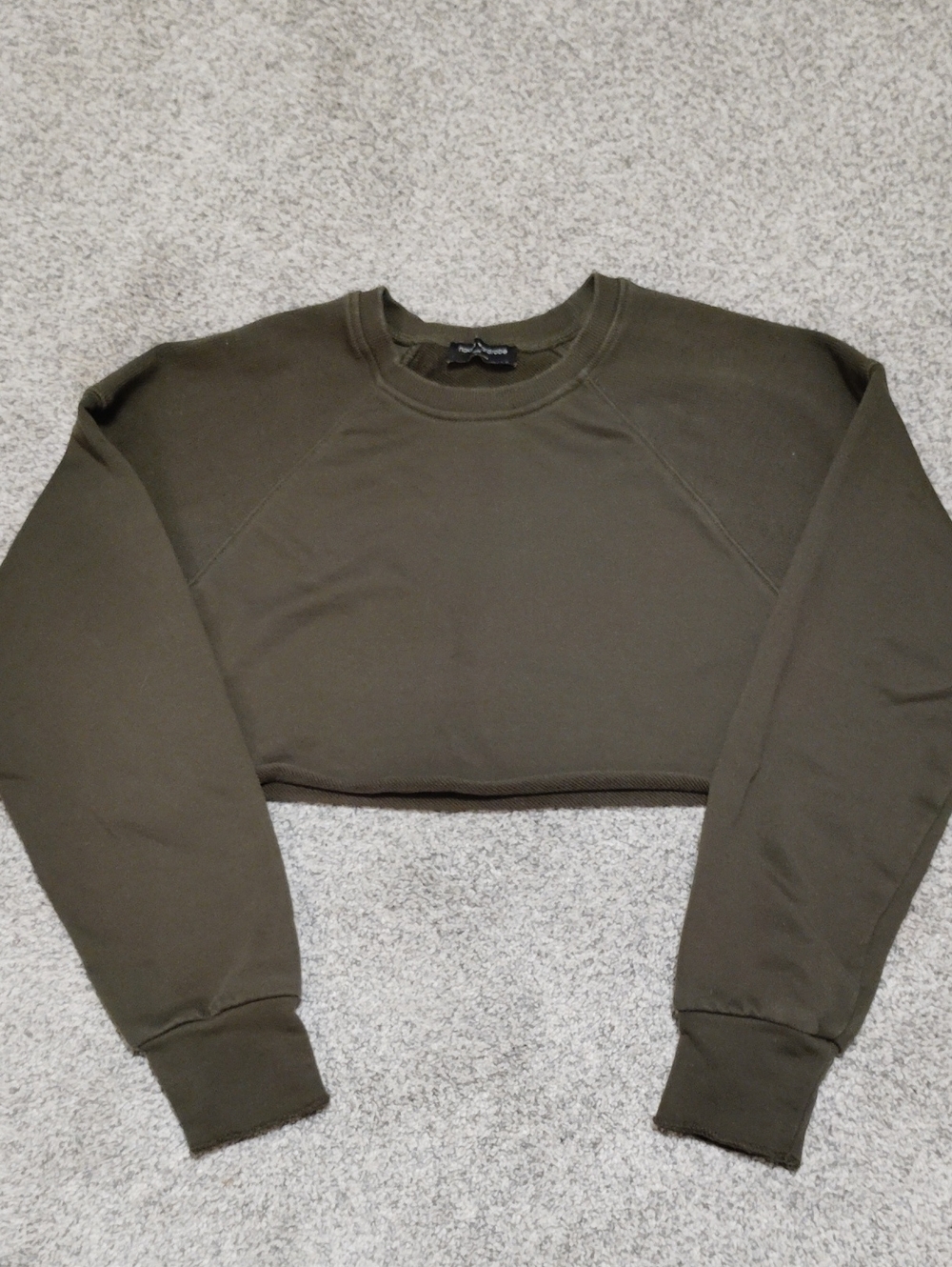 naked wardrobe Olive Cropped Crewneck Sweatshirt